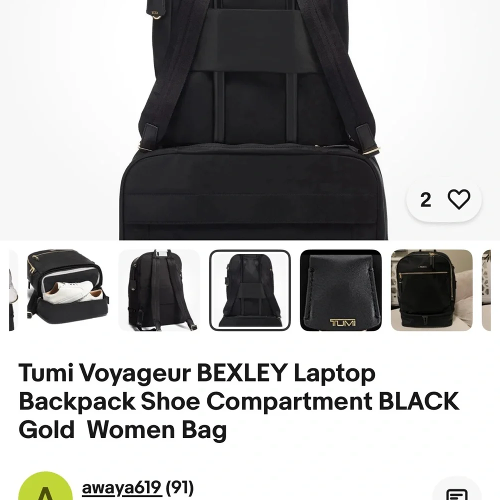 Tumi Backpack in Black with Gold Details and multiple components